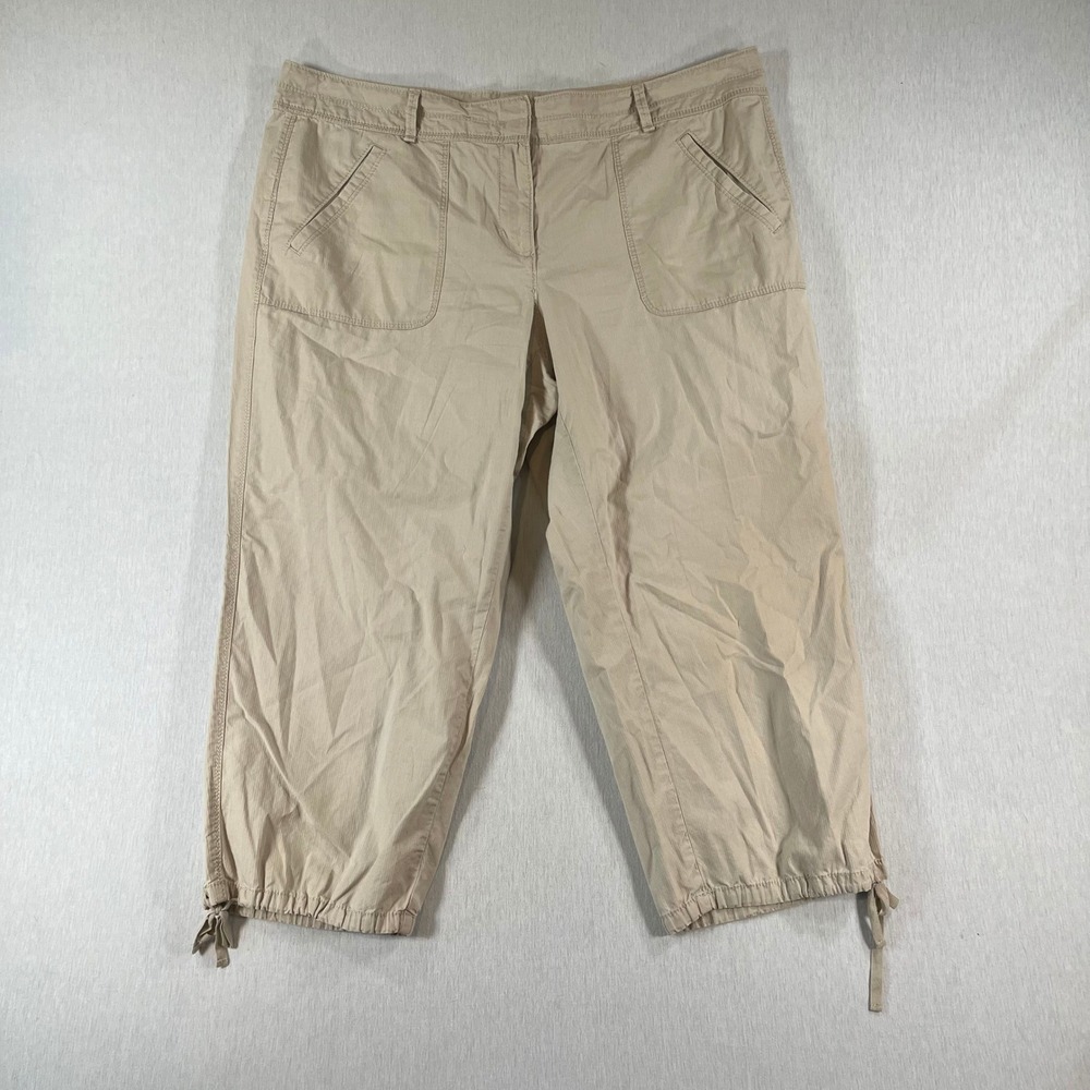 Ann Taylor LOFT Capri Pants Womens 14 Khaki Tan Cotton Utility Crop Drawstring